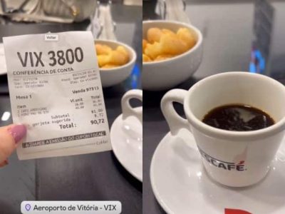 DINHEIRO“Cafezinho” a R$ 90 no Aeroporto de Vitória gera indignação nas redes