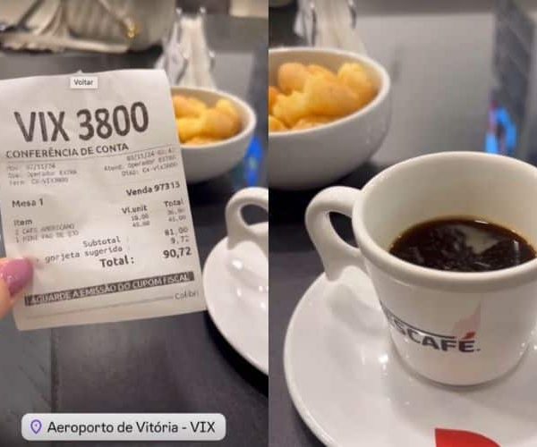 DINHEIRO“Cafezinho” a R$ 90 no Aeroporto de Vitória gera indignação nas redes